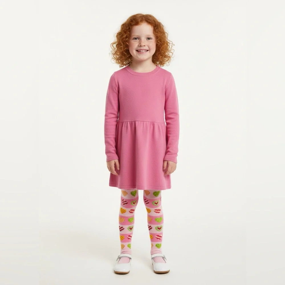 Nowa Lli Girls Colorful Heart Patterned Pink Tights 12M 2Y 4Y 6Y‎
